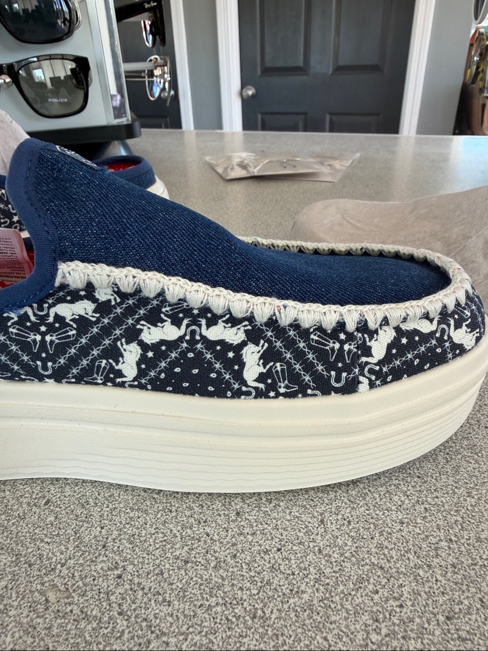 Hey Dude Blue Denim Austin Slip-On Sneakers with White Sole - Picture 4 of 7
